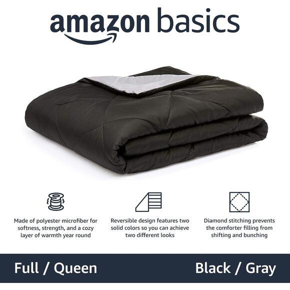 Comforter Blanket Full/Queen, Reversible Lightweight Microfiber Black/Gray - Picture 2 of 5